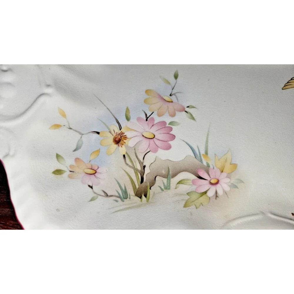 James Kent Old Foley Bone China Sandwich Tray Gold gilt & Pink Roses, 1950s Vint